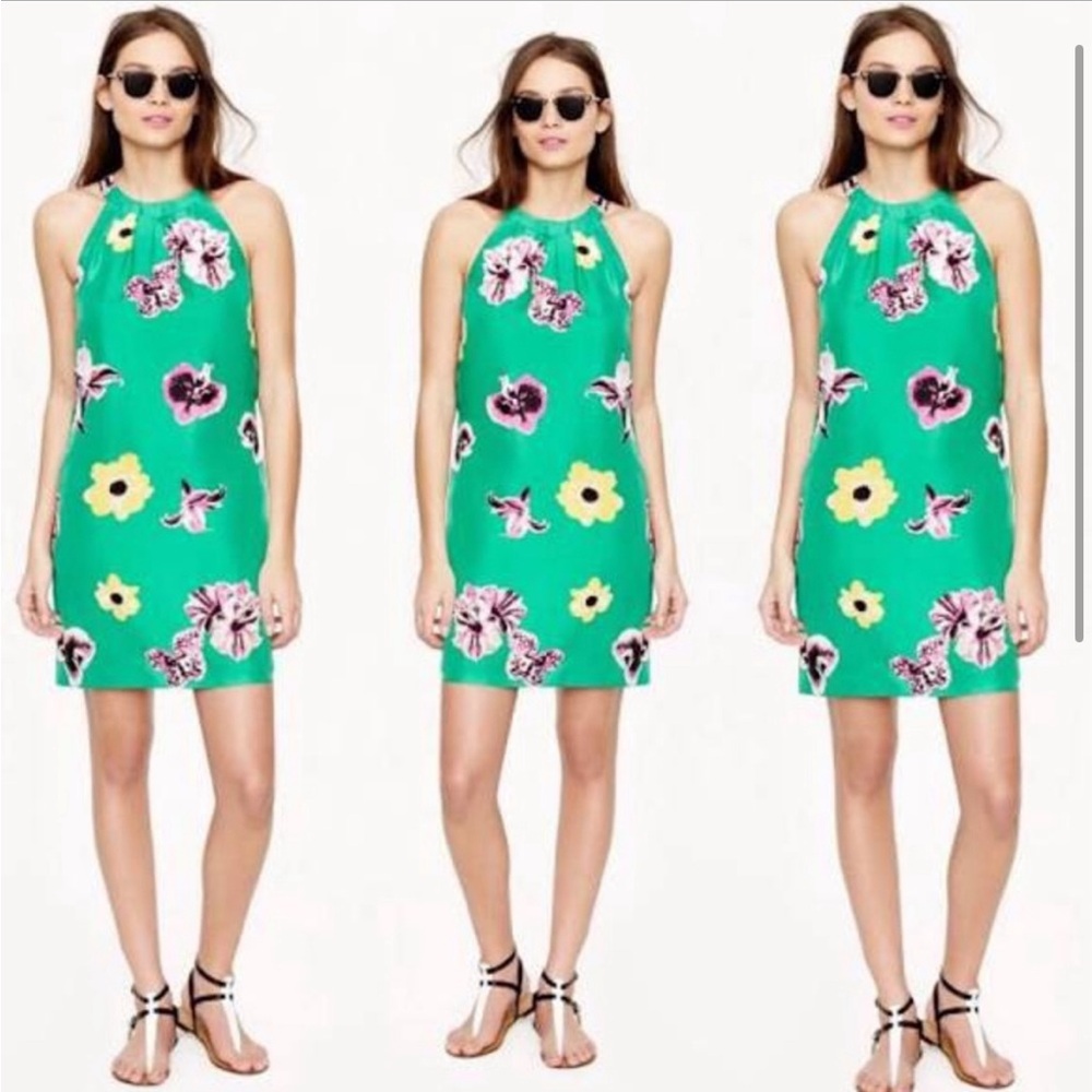 Jcrew Floral shift dress open back high neck green size 00 - Picture 5 of 6